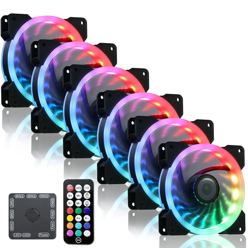 MIWATT RGB LED Ventilátor 120mm Számítógép Ház Hűtő Csendes Távirányítós Színváltós 6 Darabos Csomag