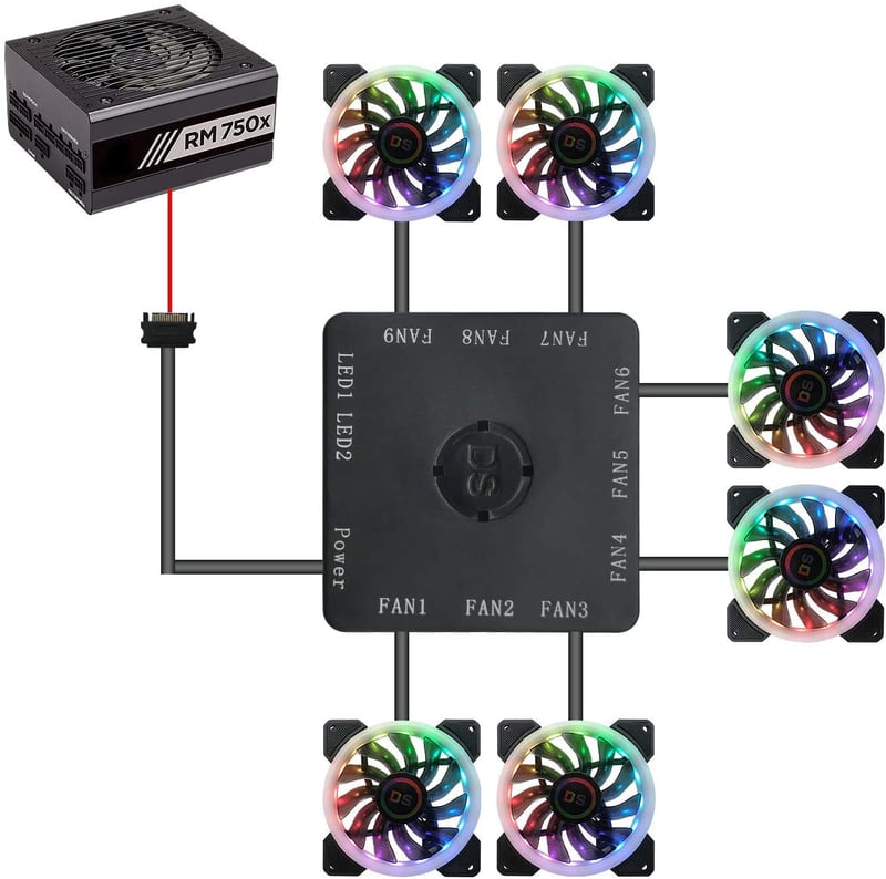 MIWATT RGB LED Ventilátor 120mm Számítógép Ház Hűtő Csendes Távirányítós Színváltós 6 Darabos Csomag