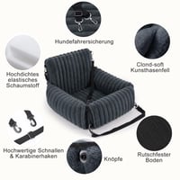 Scaun auto pentru câini MIXJOY, pentru câini de talie mică și medie, lavabil, cu lesă de siguranță inclusă, umplutură groasă din spumă cu memorie, pentru bancheta din spate și scaunul din față, gri 2