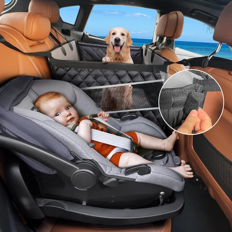 Husă auto impermeabilă antiderapantă MIXJOY pentru bancheta din spate, pentru câini de talie medie și mare, cu 4 chingi de fixare, negru