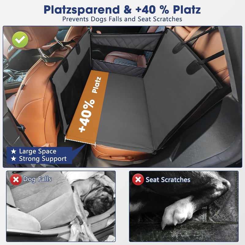 Husă auto impermeabilă antiderapantă MIXJOY pentru bancheta din spate, pentru câini de talie medie și mare, cu 4 chingi de fixare, negru