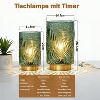Lampă de masă decorativă MJ PREMIER din sticlă verde, fără fir, cu temporizator, pe baterii, portabilă, pentru dormitor și sufragerie 7