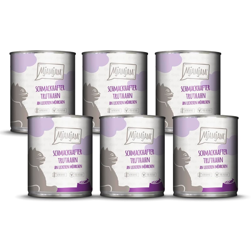 MjAMjAM Premium vlažna hrana za mačke – Ukusna puretina s finom mrkvom, 6 x 800 g, bez žitarica s visokim udjelom mesa