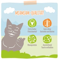 MjAMjAM Premium mokra hrana za mačke – Sočna piletina s ukusnom mrkvom, 6 x 300 g, bez žitarica s puno mesa 4
