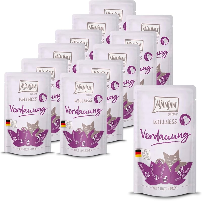 Hrană Umedă Premium pentru Pisici MjAMjAM - Bunăstare și Digestie - Pui, 12 x 125 g, Fără Cereale