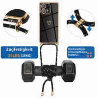 Silikónový kryt na Motorola Edge 40 Neo so šnúrkou na krk - Dizajn srdce Love, galvanizovaný - Čierno-zlatý kryt na telefón pre dievčatá a ženy 2