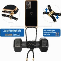 Silikónové puzdro na Xiaomi Redmi Note 11 Pro 5G s popruhom na krk – dizajn srdce Love, galvanizované – čierno-zlaté – dámsky kryt na telefón s retiazkou 3