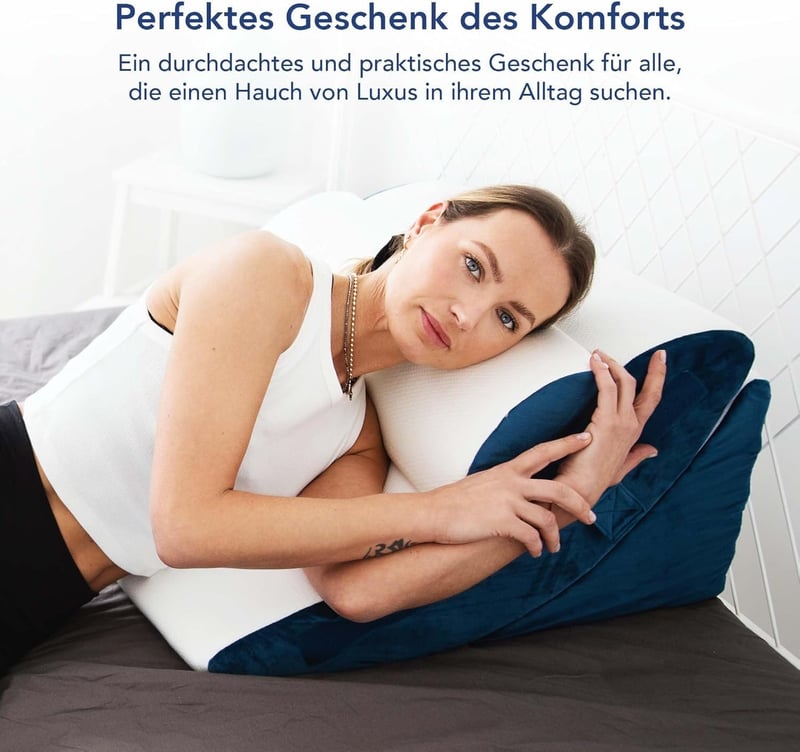 MKS Ék alakú ergonomikus párnaszett 4 db kék, 12 az 1-ben többfunkciós, levehető és mosható huzattal alváshoz és olvasáshoz
