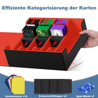Mlikero kutija za pohranu karata za 2400+ karata, magnetska kutija za špil s 10 pregrada i 4 pjenasta graničnika, kožna kutija za Commander špilove za MTG i TCG, 4 reda, crno-crvena 4