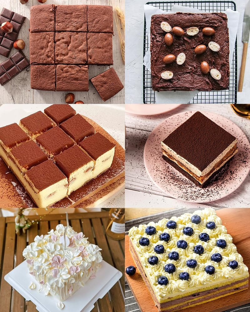 Mlying 4 darabos szilikon sütőforma szett négyzet alakú, brownie és torta sütéshez, piros fehér lila zöld