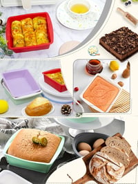 Mlying 4 darabos szilikon sütőforma szett négyzet alakú, brownie és torta sütéshez, piros fehér lila zöld 5