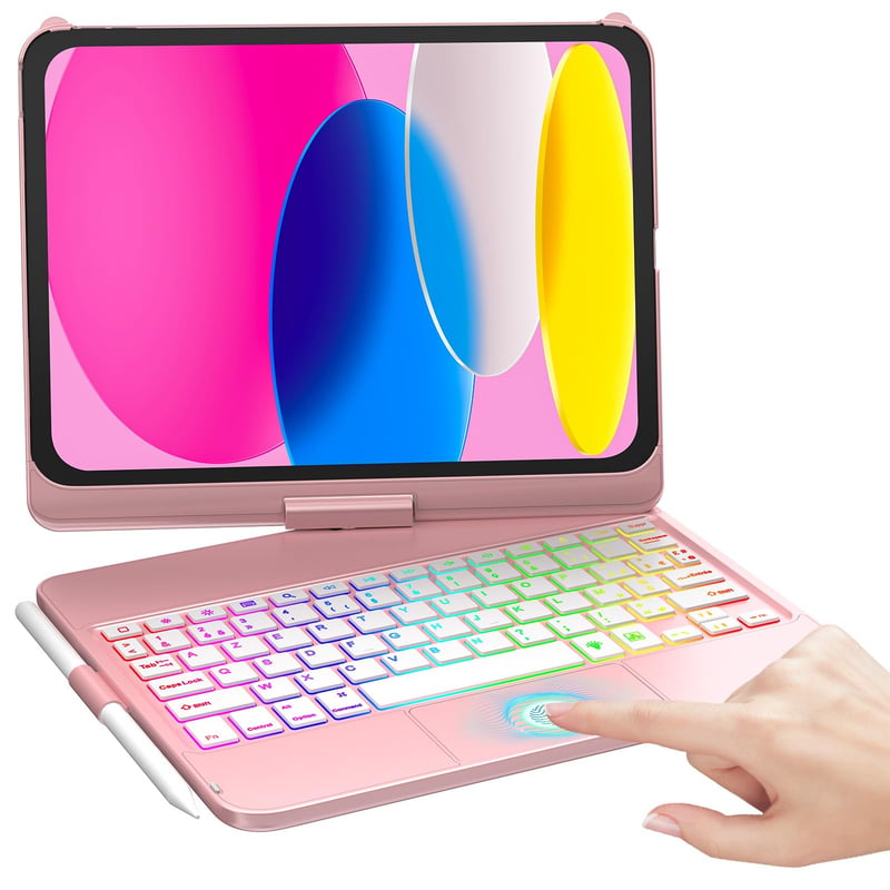 Puzdro s klávesnicou MMK pre iPad 10. generácie 10,9" (2022/2023), otočné o 360°, podsvietenie, touchpad, držiak na ceruzku, ružové zlato