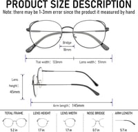 MMOWW Kék Fény Szűrő Olvasószemüveg Unisex Kerek Fém Keret +2.5 Dioptria 3
