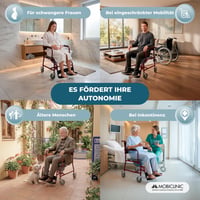 Mobiclinic Ancla prijenosni toaletni stolac na kotačima za starije i teško pokretne osobe, sa sklopivim naslonima za ruke, odvojivim osloncima za noge, poklopcem, bordo boje 7