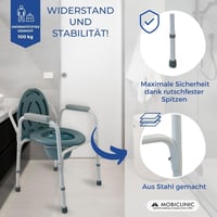 Toaletné kreslo Mobiclinic Arroyo s vekom, vyberateľným vedrom, nastaviteľnou výškou, protišmykovou úpravou, polstrovanými opierkami na ruky, oceľovým rámom, nosnosť do 100 kg 4