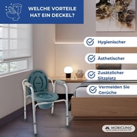Toaletné kreslo Mobiclinic Arroyo s vekom, vyberateľným vedrom, nastaviteľnou výškou, protišmykovou úpravou, polstrovanými opierkami na ruky, oceľovým rámom, nosnosť do 100 kg 3
