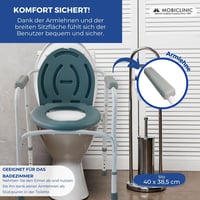 Toaletné kreslo Mobiclinic Arroyo s vekom, vyberateľným vedrom, nastaviteľnou výškou, protišmykovou úpravou, polstrovanými opierkami na ruky, oceľovým rámom, nosnosť do 100 kg 6