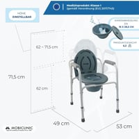 Toaletné kreslo Mobiclinic Arroyo s vekom, vyberateľným vedrom, nastaviteľnou výškou, protišmykovou úpravou, polstrovanými opierkami na ruky, oceľovým rámom, nosnosť do 100 kg 2