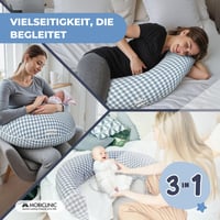 Vankúš na dojčenie a pre tehotné Mobiclinic Aura XXL 3 v 1, 150 cm, poťah zo 100 % bavlny, nastaviteľné popruhy, modro-biely kockovaný vzor, snímateľný 3