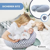 Vankúš na dojčenie a pre tehotné Mobiclinic Aura XXL 3 v 1, 150 cm, poťah zo 100 % bavlny, nastaviteľné popruhy, modro-biely kockovaný vzor, snímateľný 6