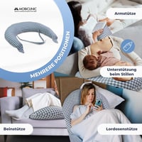 Vankúš na dojčenie a pre tehotné Mobiclinic Aura XXL 3 v 1, 150 cm, poťah zo 100 % bavlny, nastaviteľné popruhy, modro-biely kockovaný vzor, snímateľný 4