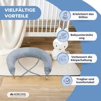 Vankúš na dojčenie a pre tehotné Mobiclinic Aura XXL 3 v 1, 150 cm, poťah zo 100 % bavlny, nastaviteľné popruhy, modro-biely kockovaný vzor, snímateľný 8