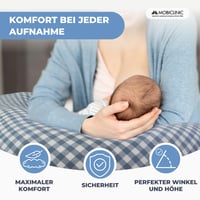 Vankúš na dojčenie a pre tehotné Mobiclinic Aura XXL 3 v 1, 150 cm, poťah zo 100 % bavlny, nastaviteľné popruhy, modro-biely kockovaný vzor, snímateľný 5