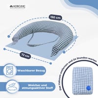 Vankúš na dojčenie a pre tehotné Mobiclinic Aura XXL 3 v 1, 150 cm, poťah zo 100 % bavlny, nastaviteľné popruhy, modro-biely kockovaný vzor, snímateľný 2