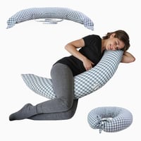 Vankúš na dojčenie a pre tehotné Mobiclinic Aura XXL 3 v 1, 150 cm, poťah zo 100 % bavlny, nastaviteľné popruhy, modro-biely kockovaný vzor, snímateľný 1
