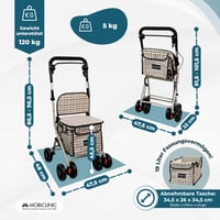 Mobiclinic Coliseo sklopiva hodalica s košarom za kupovinu i sjedalom, torba od 21 litre, naslon za leđa, 4 kotača, kočnica na jednu ruku, lagana i stabilna 2