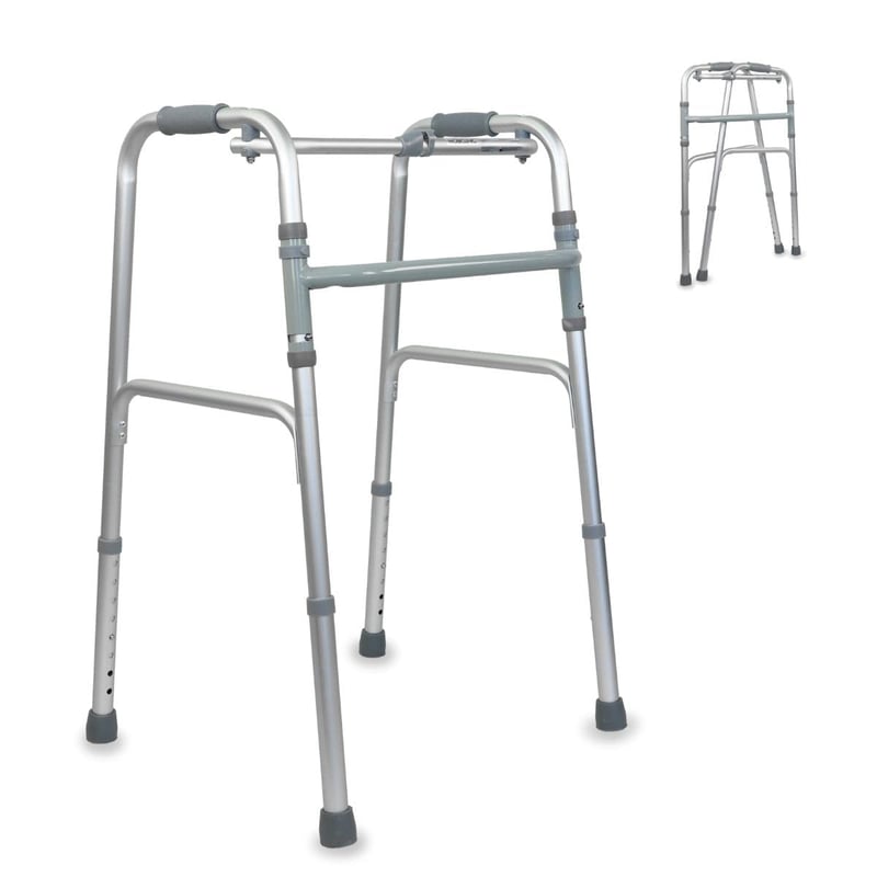 Cadru de mers pliabil Mobiclinic Columna, fără roți, aluminiu, cu picioare antiderapante, sarcină max. 100 kg, gri