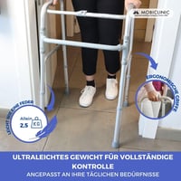 Cadru de mers pliabil Mobiclinic Columna, fără roți, aluminiu, cu picioare antiderapante, sarcină max. 100 kg, gri 7