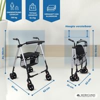 Skladací štvorkolesový rolátor Mobiclinic Dehesa s košíkom a sedadlom – perleťovo sivý 2