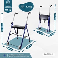 Mobiclinic Emérita sklopiva hodalica za starije osobe - čelična, ergonomske ručke, podstavljeno sjedalo, 2 kotača, plava, nosivost 100 kg 2