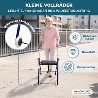 Mobiclinic Emérita sklopiva hodalica za starije osobe - čelična, ergonomske ručke, podstavljeno sjedalo, 2 kotača, plava, nosivost 100 kg 6