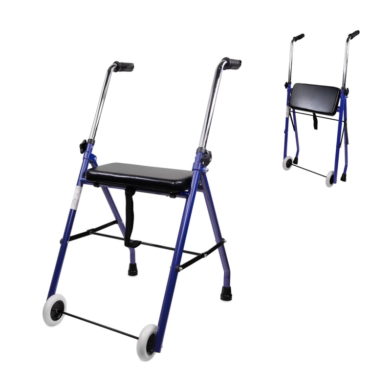 Mobiclinic Emérita sklopiva hodalica za starije osobe - čelična, ergonomske ručke, podstavljeno sjedalo, 2 kotača, plava, nosivost 100 kg