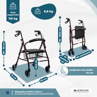 Sklopiva hodalica Mobiclinic Escorial s košarom i sjedalom, do 110 kg - bordo 3