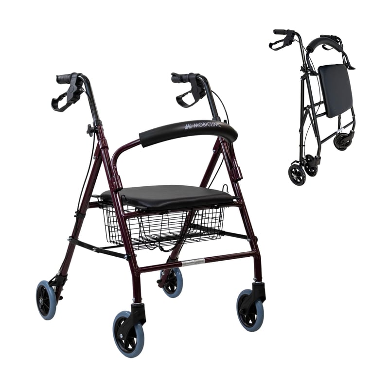 Sklopiva hodalica Mobiclinic Escorial s košarom i sjedalom, do 110 kg - bordo