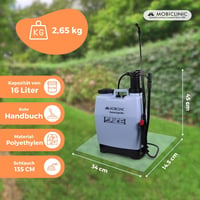 Mobiclinic Fumibug chrbtový postrekovač 16 litrový, so 4 nastaviteľnými tryskami, ľahký 2 kg, záhradný postrekovač na ochranu rastlín a zavlažovanie 2