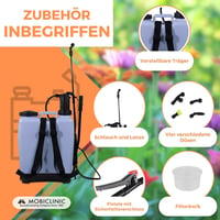 Mobiclinic Fumibug chrbtový postrekovač 16 litrový, so 4 nastaviteľnými tryskami, ľahký 2 kg, záhradný postrekovač na ochranu rastlín a zavlažovanie 8