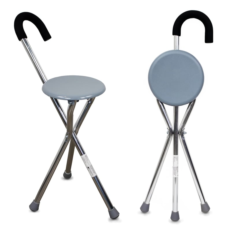 Skladacia vychádzková palica so sedadlom Mobiclinic Gloria, trojnožková, hliníková, ergonomická rukoväť, protišmyková, max. 90 kg, sivá
