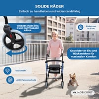 Mobiclinic Hércules 4 kerekű rollator időseknek - összecsukható, állítható, üléssel, kosárral, fékkel - kék - max. 100 kg teherbírás 5