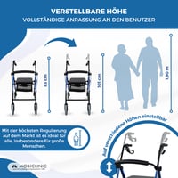 Mobiclinic Hércules 4 kerekű rollator időseknek - összecsukható, állítható, üléssel, kosárral, fékkel - kék - max. 100 kg teherbírás 3