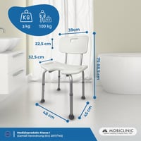 Mobiclinic Marisma stolica za tuširanje s naslonom, podesiva visina 74-89 cm, U-oblik, aluminij i PVC, maks. 100 kg, za starije i teško pokretne osobe 2