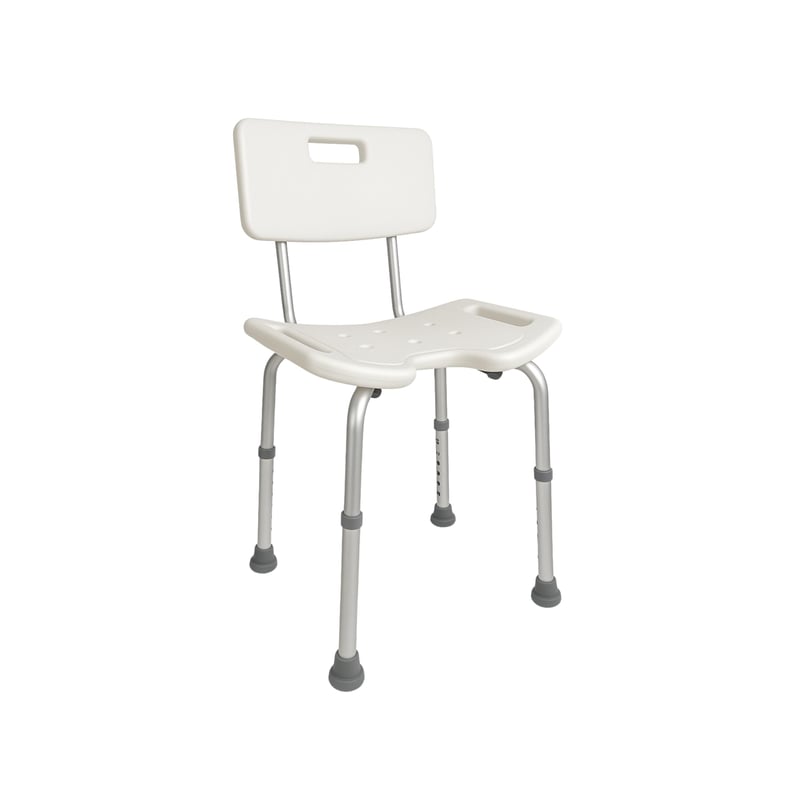 Mobiclinic Marisma stolica za tuširanje s naslonom, podesiva visina 74-89 cm, U-oblik, aluminij i PVC, maks. 100 kg, za starije i teško pokretne osobe