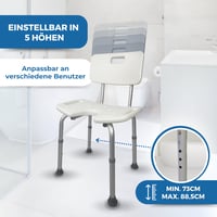 Mobiclinic Marisma stolica za tuširanje s naslonom, podesiva visina 74-89 cm, U-oblik, aluminij i PVC, maks. 100 kg, za starije i teško pokretne osobe 5
