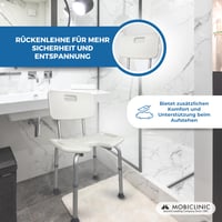 Mobiclinic Marisma stolica za tuširanje s naslonom, podesiva visina 74-89 cm, U-oblik, aluminij i PVC, maks. 100 kg, za starije i teško pokretne osobe 7