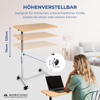 Mobiclinic Meseta podesivi stol za krevet s kotačima, bijelo-smeđi, 72x40x76 cm, za odrasle i starije osobe, lagan i prenosiv stol 3