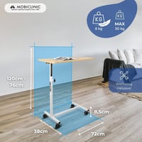 Mobiclinic Meseta podesivi stol za krevet s kotačima, bijelo-smeđi, 72x40x76 cm, za odrasle i starije osobe, lagan i prenosiv stol 2