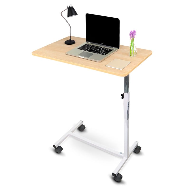 Mobiclinic Meseta podesivi stol za krevet s kotačima, bijelo-smeđi, 72x40x76 cm, za odrasle i starije osobe, lagan i prenosiv stol